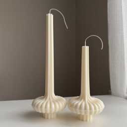 Ribbed Pillar Candle Decor Set 2 Lamp Shape Striped Taper Wedding Table Handmade Neutral Home & Gift - thumbnail 2