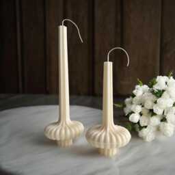 Ribbed Pillar Candle Decor Set 2 Lamp Shape Striped Taper Wedding Table Handmade Neutral Home & Gift - thumbnail 1