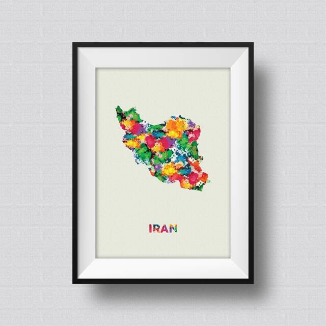 Iran Watercolor Map Art Print Ink Splash Poster Canvas