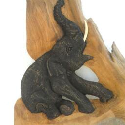 "Natural Teak Wood Carving Sitting Elephant Art Home Decor Wall Hanging Wooden Hand Carved/Gift 17"" X 12.75" - thumbnail 2