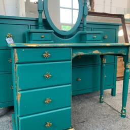 Dressing Table Painted Bespoke Moroccan Geometric Gold Leaf Bee Elephant Handles Stencilled - thumbnail 3
