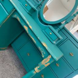 Dressing Table Painted Bespoke Moroccan Geometric Gold Leaf Bee Elephant Handles Stencilled - thumbnail 2