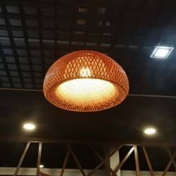 Natural Bamboo Pendant Light - Hat-Shaped Rustic Chandelier - thumbnail 3