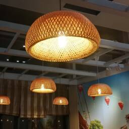 Natural Bamboo Pendant Light - Hat-Shaped Rustic Chandelier - thumbnail 2