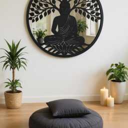 Handmade 60cm Black Metal Wall Plaque With Acrylic Mirror, Colourful Metal, Garden/Indoor Art Powder Coated Steel - thumbnail 4