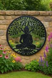 Handmade 60cm Black Metal Wall Plaque With Acrylic Mirror, Colourful Metal, Garden/Indoor Art Powder Coated Steel