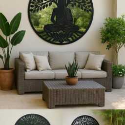 Handmade 60cm Black Metal Wall Plaque With Acrylic Mirror, Colourful Metal, Garden/Indoor Art Powder Coated Steel - thumbnail 2