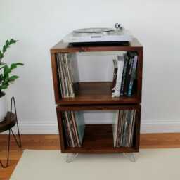Handmade Solid Wood Record Player Stand Vinyl Storage Furniture - thumbnail 3