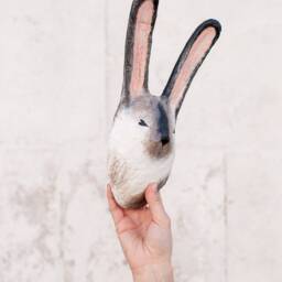 Paper Mache Rabbit Head Wall Decor, Nursery Faux Taxidermy - thumbnail 3