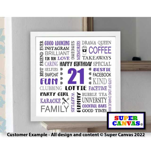 Happy 21st Birthday Personalised Handmade Best Friend Son Daughter Grandson Granddaughter Custom Framed Word Art Print Gift - image 1
