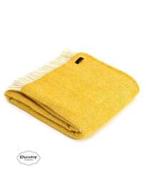 Yellow Herringbone Wool Blanket - 100% Pure & Throws Made in England Housewarming Gift - thumbnail 1