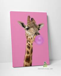 Giraffe Blowing Pink Bubble Gum Canvas Art Wall Print Picture Fashion Framed Home Decor -D153 - thumbnail 1