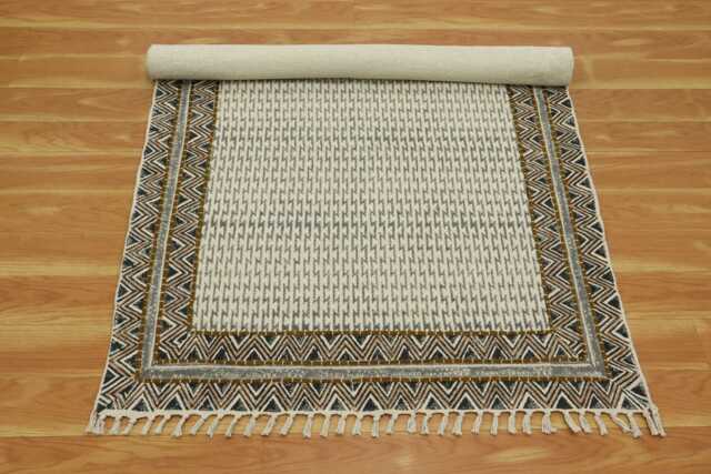 Handmade Cotton Dhurrie Rug, Gray Brown Geometric Design - image 1