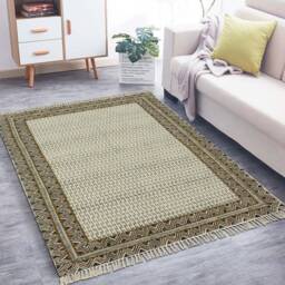 Handmade Cotton Dhurrie Rug, Gray Brown Geometric Design - thumbnail 3