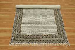 Handmade Cotton Dhurrie Rug, Gray Brown Geometric Design - thumbnail 1