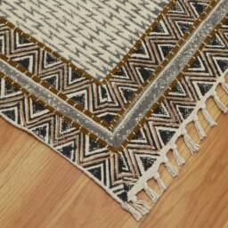 Handmade Cotton Dhurrie Rug, Gray Brown Geometric Design - thumbnail 4
