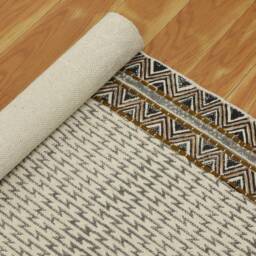 Handmade Cotton Dhurrie Rug, Gray Brown Geometric Design - thumbnail 2