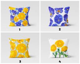 Yellow Rose Cushion Cover, Modern Floral Pillow Case, Lilac Flower Living Room Decor, Bedroom Throw Top, New Home Present