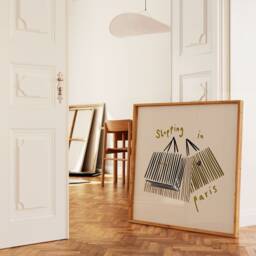 Shopping in Paris Print, Ink Bleed Style, Quirky Poster, Trendy Wall Art, Living Room Dressing Unframed - thumbnail 2