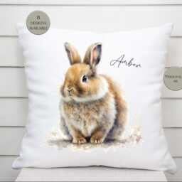 Personalised Watercolour Bunny Cushion - Nursery D??cor Home Custom Rabbit Pillow - thumbnail 3