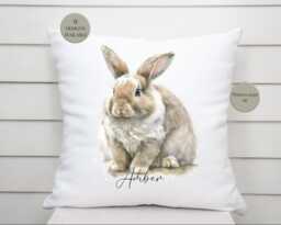 Personalised Watercolour Bunny Cushion - Nursery D??cor Home Custom Rabbit Pillow