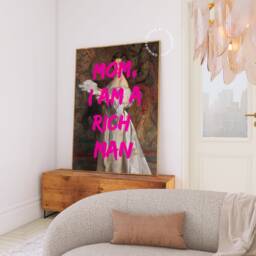 Mom I Am A Rich Man, Altered Art Print, Maximalist Wall Art, Feminist Hot Pink Girl Power Prints, Eclectic Decor, Gift - thumbnail 3