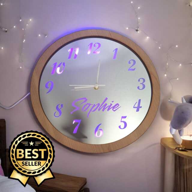Mirrored Numbered Clock Custom Wooden Frame, Led Light - image 1