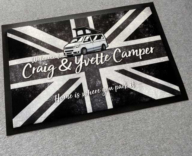 Personalised Campervan Door Mat - Union Jack Flag 60 X 40 cm Large Van Life Accessories - image 1
