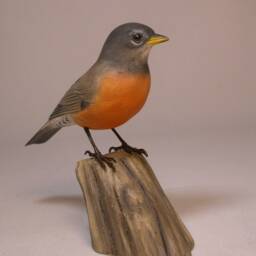 5-5/8 Inch American Robin #2 Hand Carved Wooden Bird - thumbnail 2
