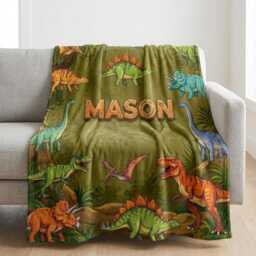 Personalized Dinosaur Blanket, Custom Name Throw For Boys, Dino Birthday Gift, Jurassic Nursery Decor - thumbnail 2