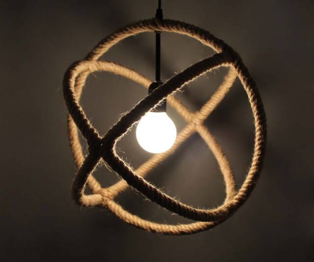 Hemp Rope Armillary Sphere Pendant Light - Rustic Globe Lighting - image 1