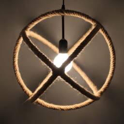 Hemp Rope Armillary Sphere Pendant Light - Rustic Globe Lighting - thumbnail 2