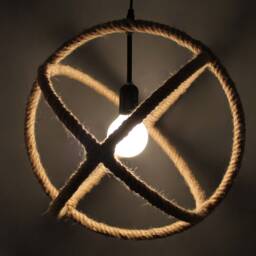 Hemp Rope Armillary Sphere Pendant Light - Rustic Globe Lighting - thumbnail 3