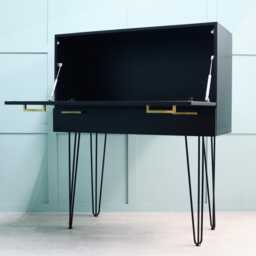 Mid Century Inspired Secretary Desk - Black & Gold Bespoke Build Bureau, Hudson - thumbnail 3