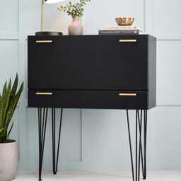 Mid Century Inspired Secretary Desk - Black & Gold Bespoke Build Bureau, Hudson - thumbnail 2