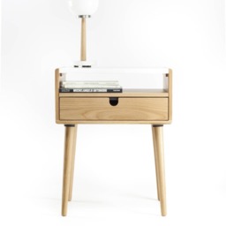 Mid Century Nightstand Bedside Table With Drawer in Walnut & Carrara Marble Top - thumbnail 3
