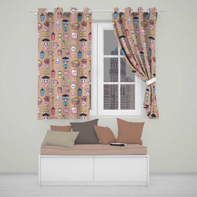 Cute Kawaii Graduation Student Art Supplies Peach Seamless Pattern Readymade Eyelet Ring Top Thermal 100% Blackout Curtains - image 1