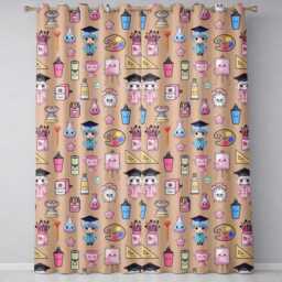 Cute Kawaii Graduation Student Art Supplies Peach Seamless Pattern Readymade Eyelet Ring Top Thermal 100% Blackout Curtains - thumbnail 2