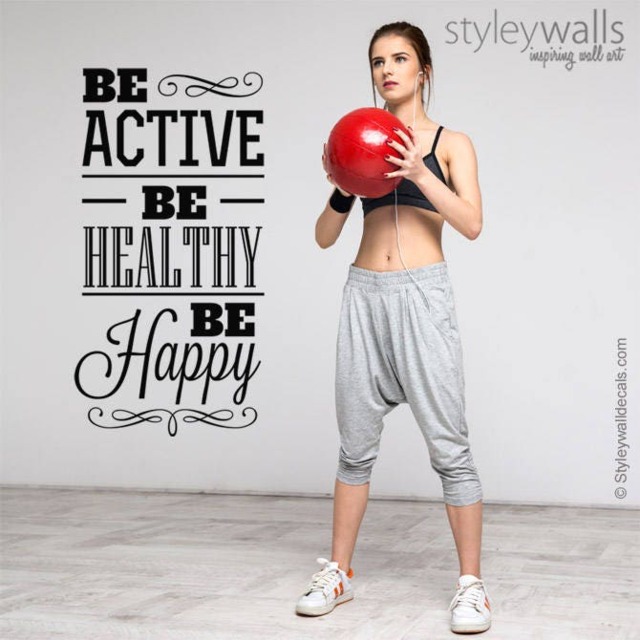 Be Active Healthy Happy Wall Quote Decal, Sport Vinyl Lettering , Inspirational Decor - image 1