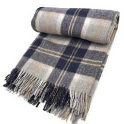Scottish Bannockbane Silver Tartan Wool Knee Blanket, Fringed Throw - thumbnail 2