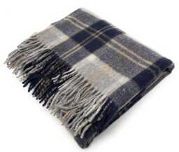 Scottish Bannockbane Silver Tartan Wool Knee Blanket, Fringed Throw