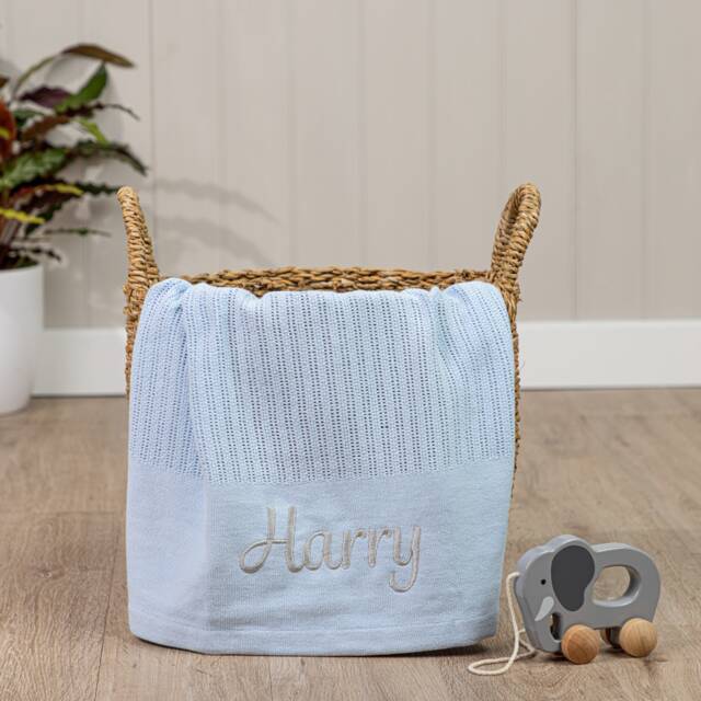 Personalised Cotton Baby Blanket - Choose Color, Font, & Embroidery Color Optional Gift Box. Soft Fabric - image 1
