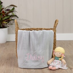 Personalised Cotton Baby Blanket - Choose Color, Font, & Embroidery Color Optional Gift Box. Soft Fabric - thumbnail 2