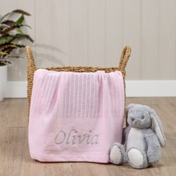 Personalised Cotton Baby Blanket - Choose Color, Font, & Embroidery Color Optional Gift Box. Soft Fabric - thumbnail 3