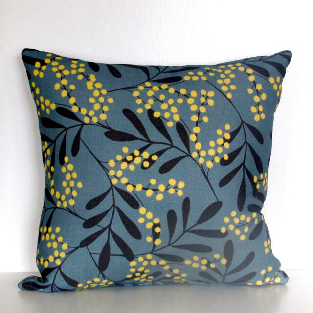 Wattle Design Linen/Cotton Cushion Cover With Ocean Linen Blend Reverse, Australian Botanical - image 1
