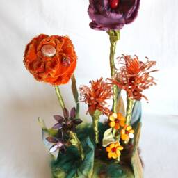 Fiber Art Wildflower Sculpture, Whimsical Home, Unique Wedding Centerpiece, Fall Floral Arrangement, Soft Sculpture Flowers, Burnt Orange - thumbnail 2