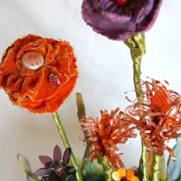 Fiber Art Wildflower Sculpture, Whimsical Home, Unique Wedding Centerpiece, Fall Floral Arrangement, Soft Sculpture Flowers, Burnt Orange - thumbnail 3