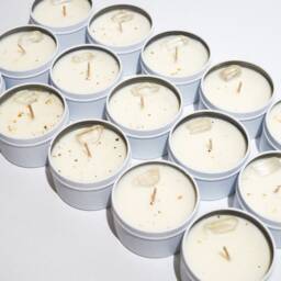 Aura Glow Travel Candle Tin Crystal Clear Quartz Lemongrass Stress Relief Small Candles Energy Friend Candle - thumbnail 2
