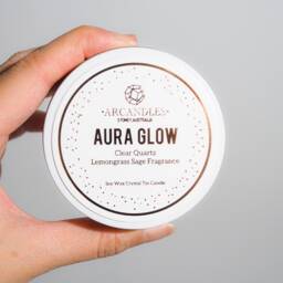 Aura Glow Travel Candle Tin Crystal Clear Quartz Lemongrass Stress Relief Small Candles Energy Friend Candle - thumbnail 3