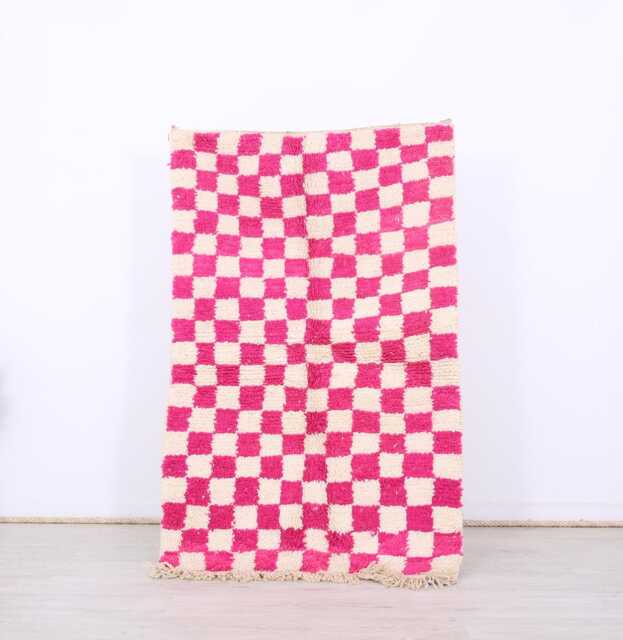 Moroccan Checkered Rug, Morrocan White & Pink Rug - image 1